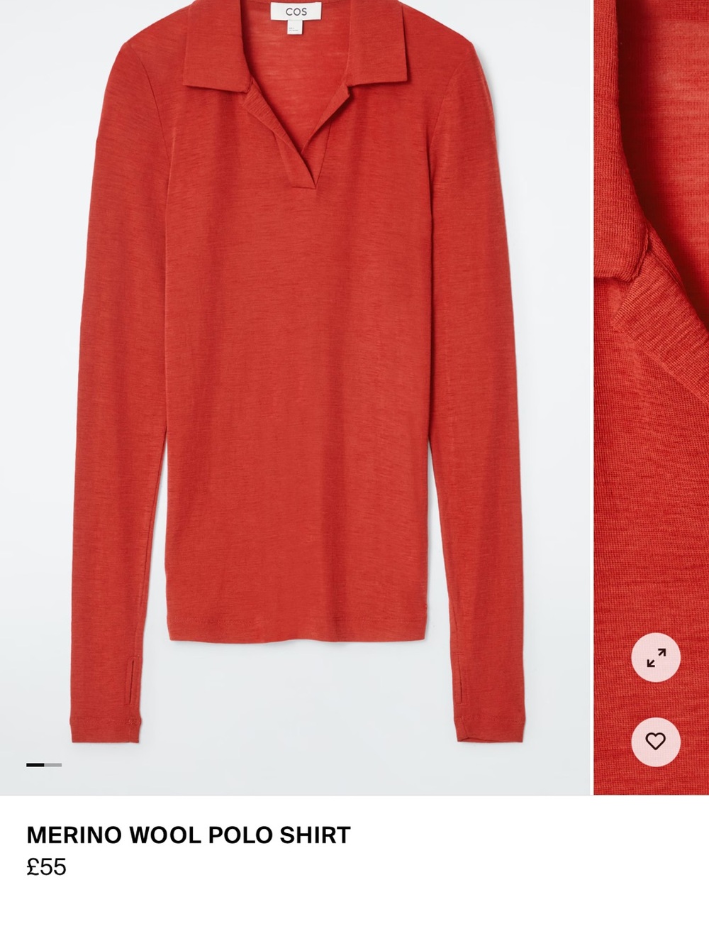 COS Merino Wool Polo Shirt in Rust
